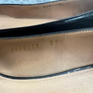 Salvatore Ferragamo Black Patent Trim Nude Leather Flats